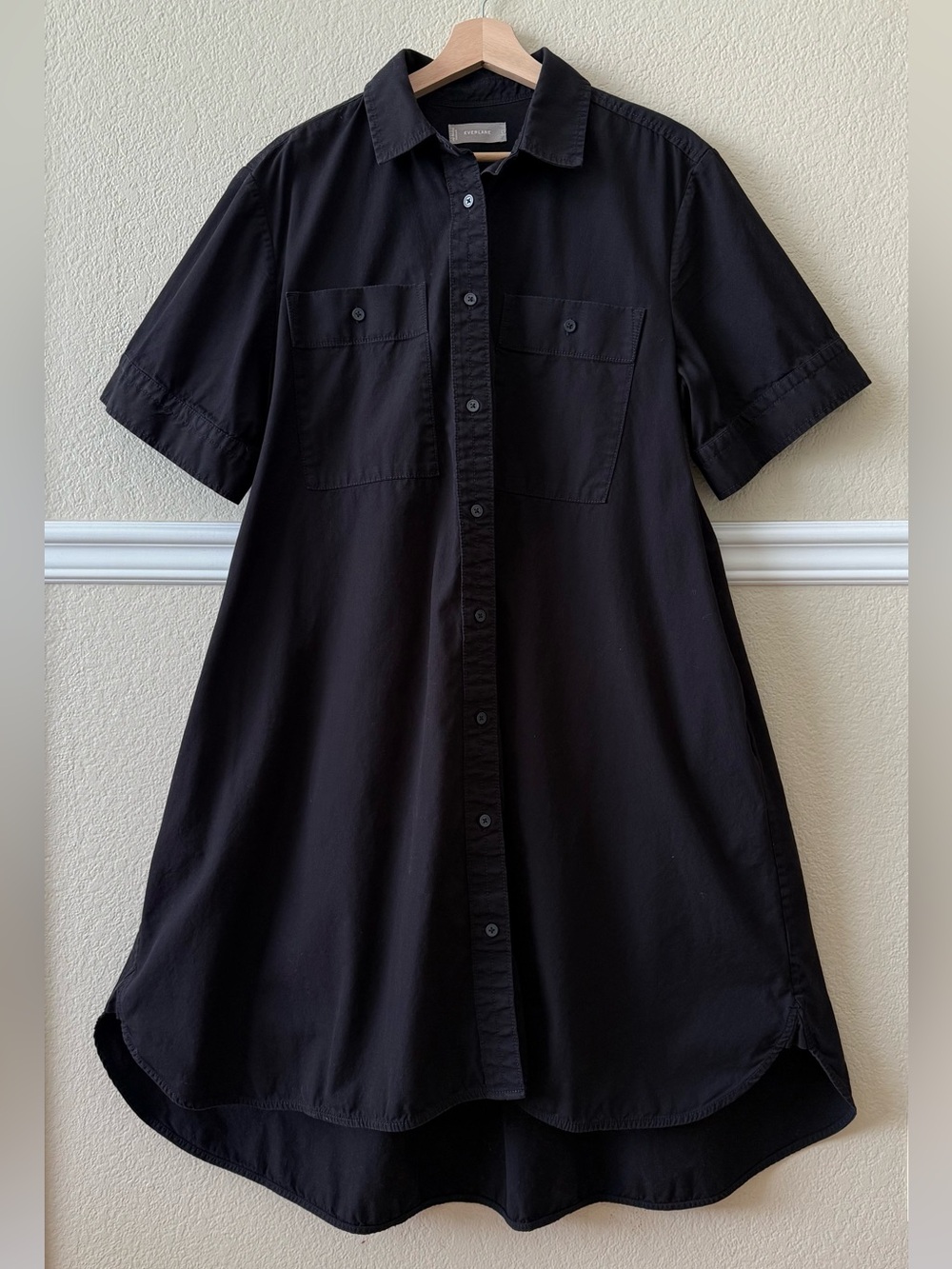 Everlane 100% Cotton Shirtdress Collared Button Down Midi Dress Black Large